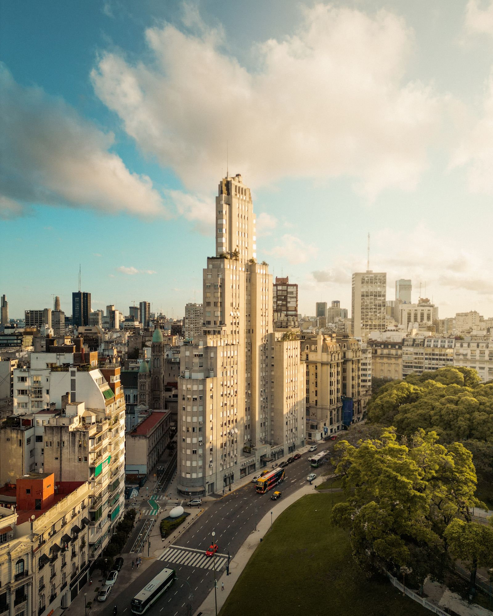 Aerial view of the Buenos Aires skyline with tall residential buildings